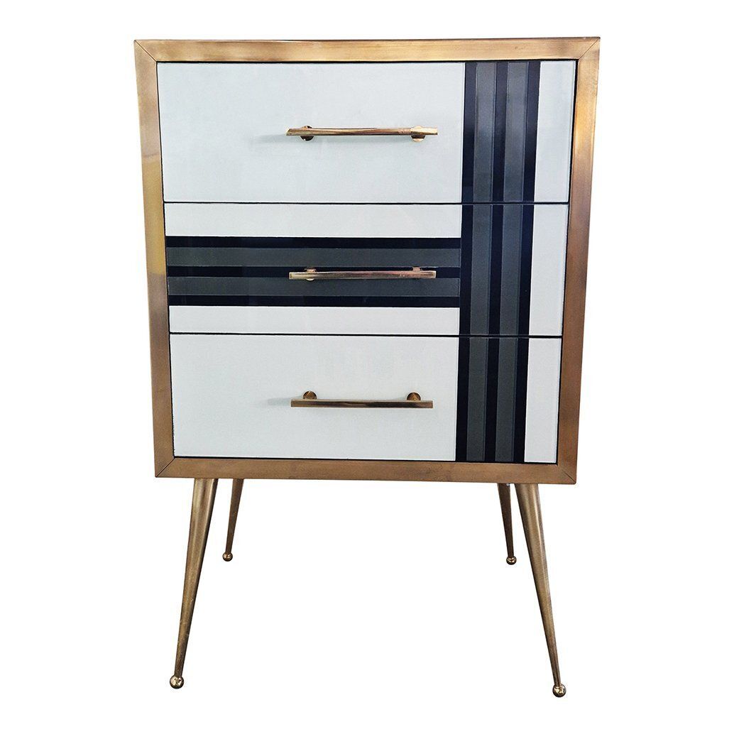 Three Drawer Glass Chest Of Drawers, 1980s