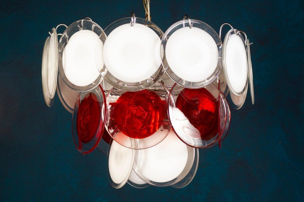 White And Red Murano Glass Disc Chandelier By Vistosi, 1970s photo 2873.0
