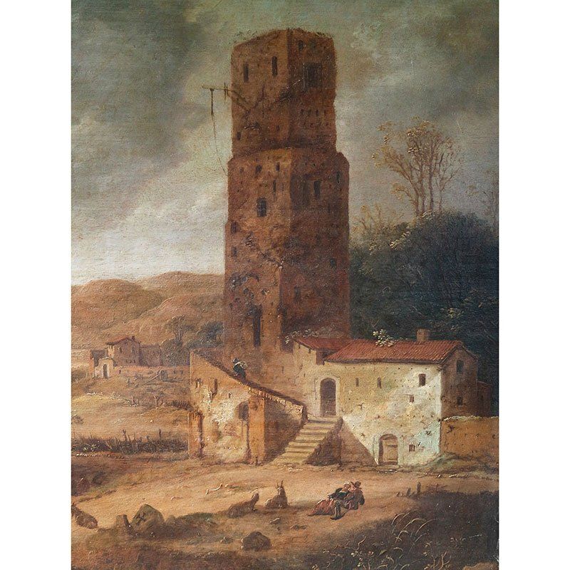 Daniel Van Heil, Landscape Of Upper Lazio, 1600s, Oil On Board photo vinterior