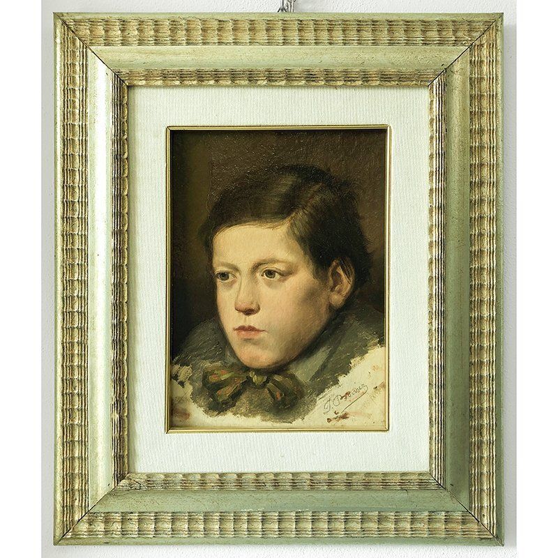 Pietro Bouvier, Portrait Of A Boy, 1890s 1910s, Oil On Cardboard