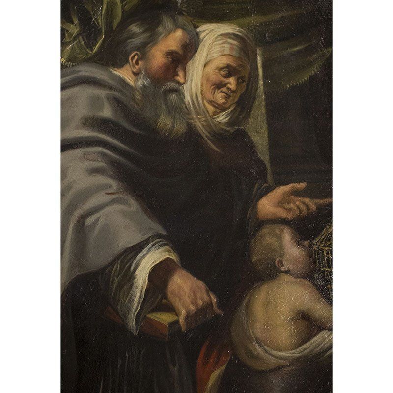Jacob Jordaens, Madonna With Child, Anna, Joachim And Infant Saint John, 1800s, Oil Painting On Copper, Framed photo vinterior