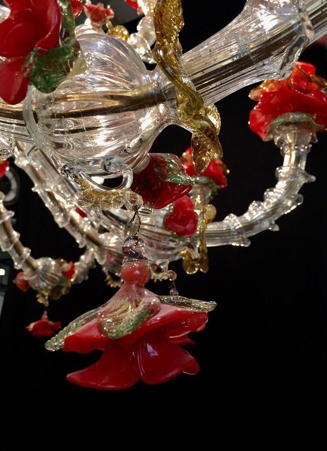 photo furniture Red And Gold Murano Glass Chandelier, 1980s