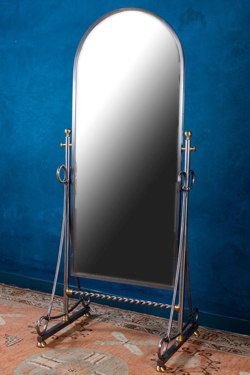 Italian Steel Psyche Mirror By Alberto Orlandi, 1970s photo for sale