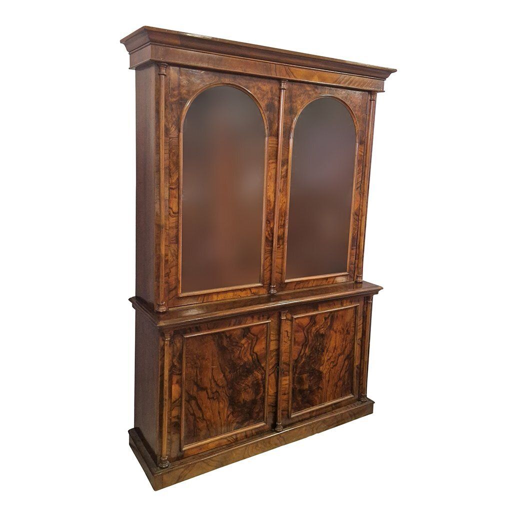 Victorian Double Body Display Cabinet In Walnut, 1890s photo vintage