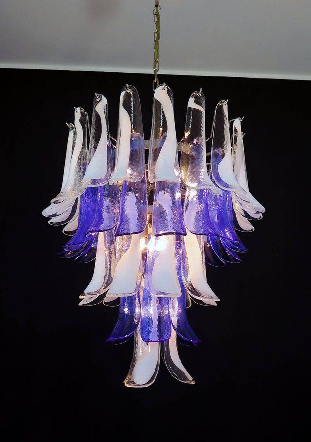Italian Blue And White Murano Glass Chandeliers, 1980s, Set Of 2 photo Lighting