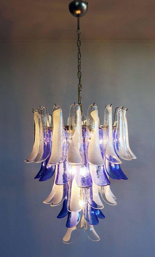 Italian Blue And White Murano Glass Chandeliers, 1980s, Set Of 2 photo 5942.0
