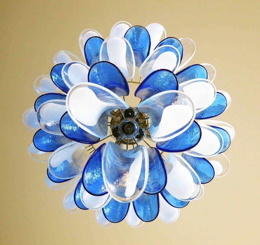 Italian Blue And White Murano Glass Chandeliers, 1980s, Set Of 2 photo buy