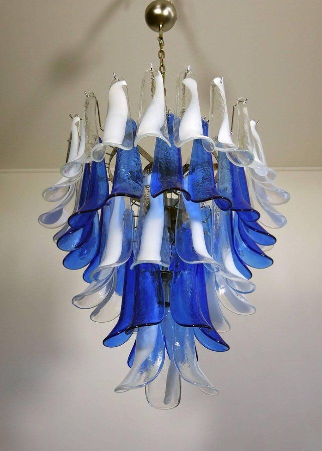 photo furniture Italian Blue And White Murano Glass Chandeliers, 1980s, Set Of 2