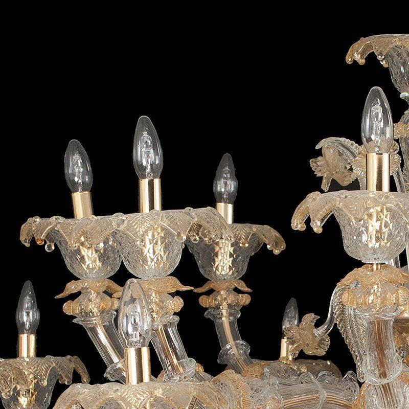 Rezzonico Chandelier In Crystal And Gold Murano Glass, 1950s photo for sale