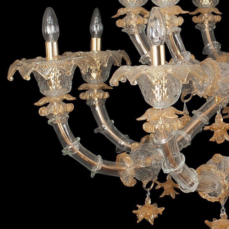 Rezzonico Chandelier In Crystal And Gold Murano Glass, 1950s photo Lighting
