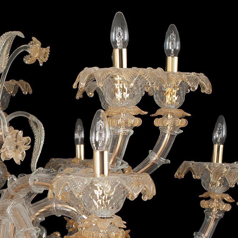 Rezzonico Chandelier In Crystal And Gold Murano Glass, 1950s photo vinterior