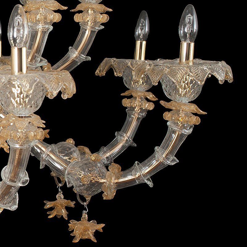 Rezzonico Chandelier In Crystal And Gold Murano Glass, 1950s photo vintage
