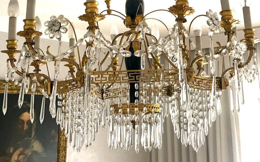 photo buy 19th Century Neoclassical Baltic Crystal And Gilt Bronze Chandelier