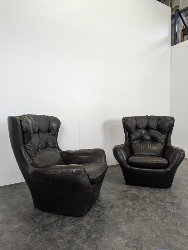 Steiner Armchairs In Dark Brown Leather, Set Of 2 photo furniture