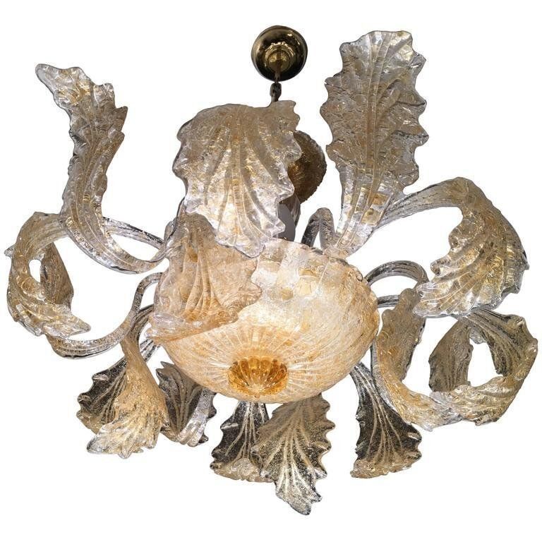 Gold Royal Chandelier By Barovier & Toso, 1980s