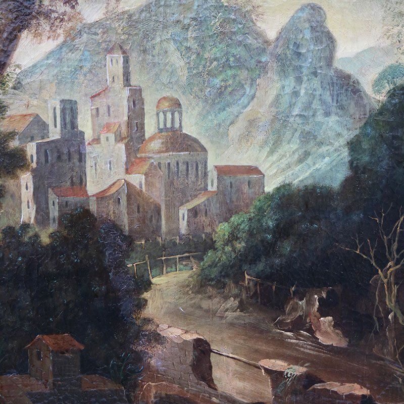 Calvet After Claude Francois, Landscape With Ancient Architecture And Lush Nature, 1700s 1800s, Oil On Canvas photo vintage