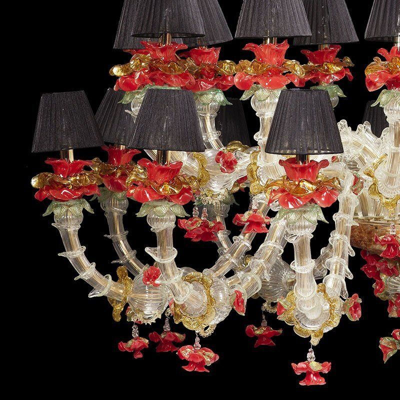 Rezzonico Chandelier In White Gold Red Murano Glass, 1950s photo for sale