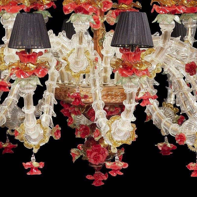 Rezzonico Chandelier In White Gold Red Murano Glass, 1950s photo 21083.0