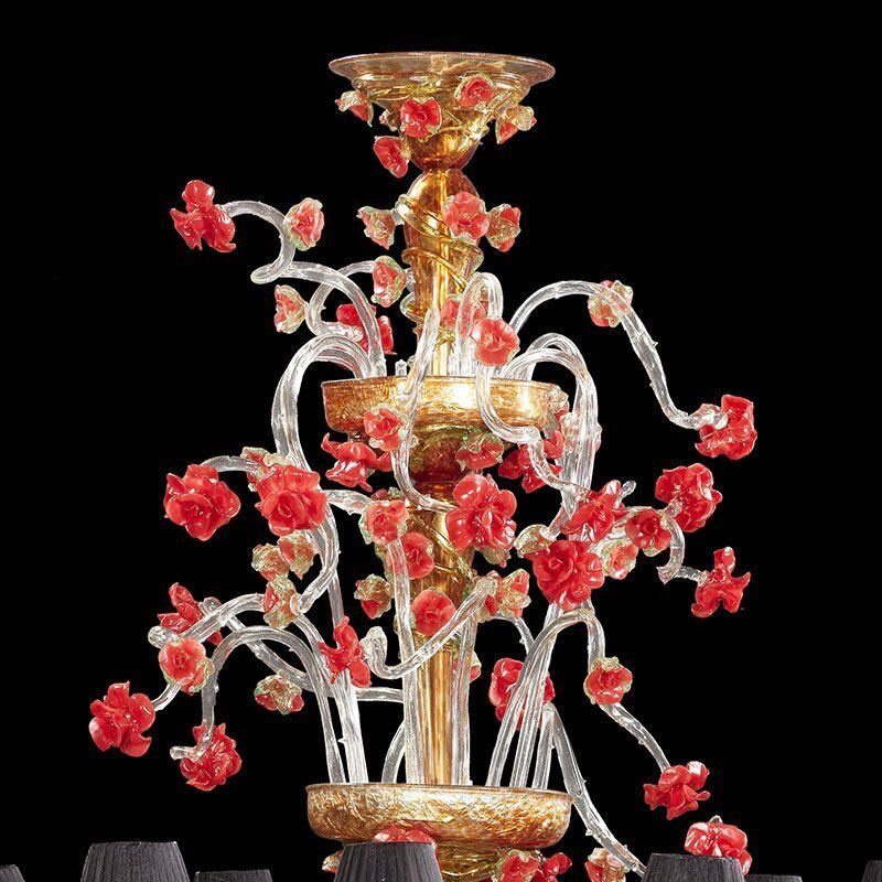 Rezzonico Chandelier In White Gold Red Murano Glass, 1950s photo vintage