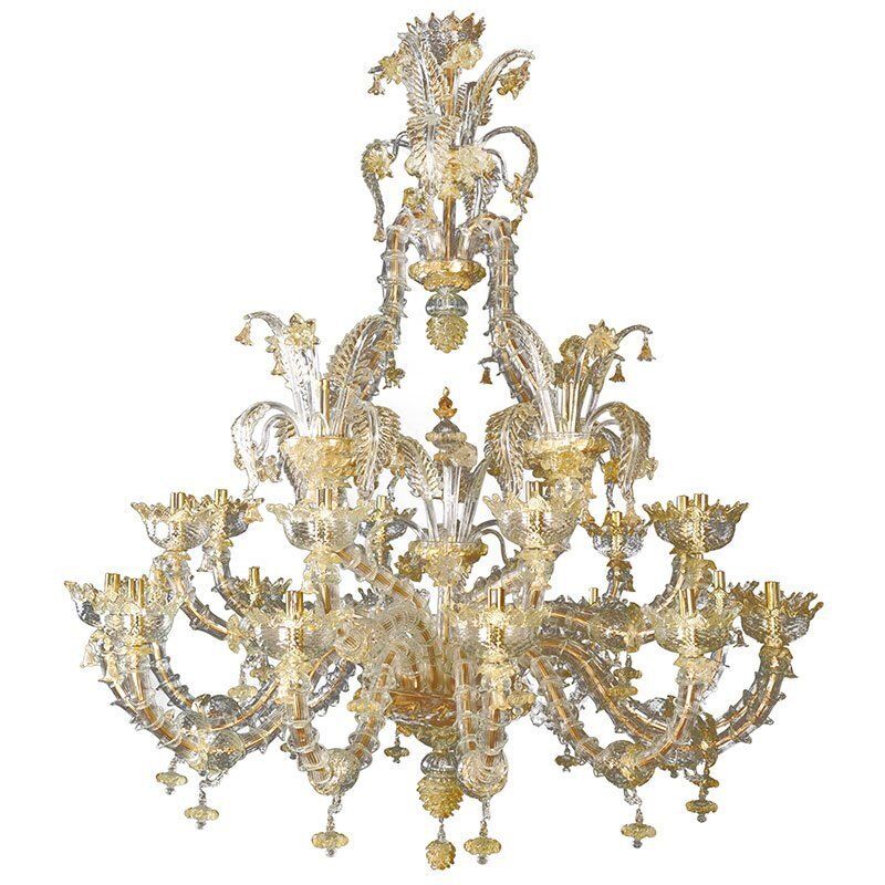 Gold Crystal Murano Glass Chandelier, 1980s