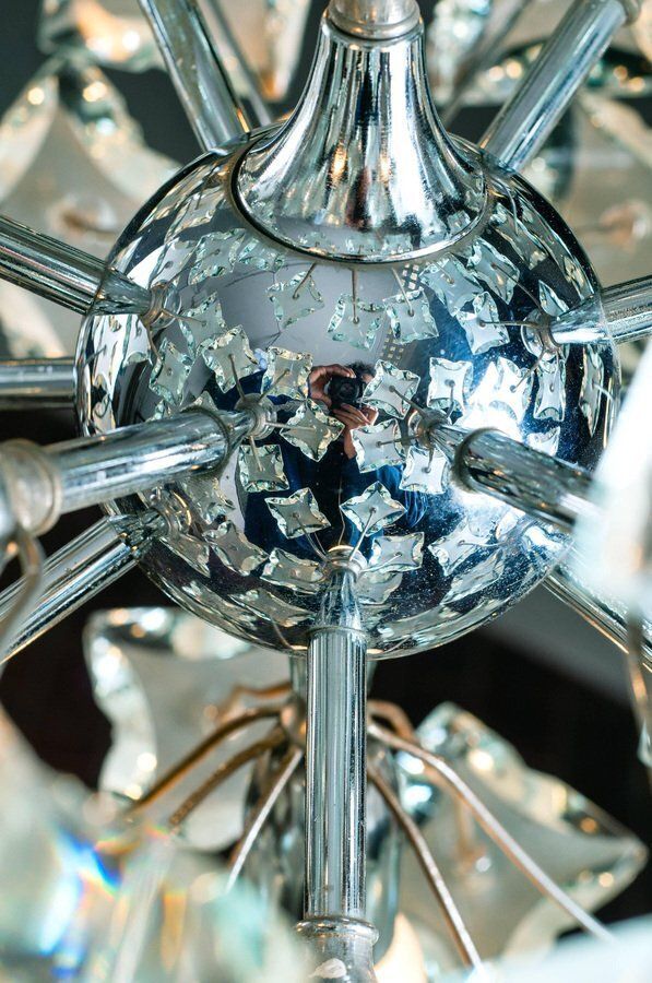 Mid Century Sputnik Cut Glass Pendant In The Style Of Fontana Arte, 1960s photo vinterior