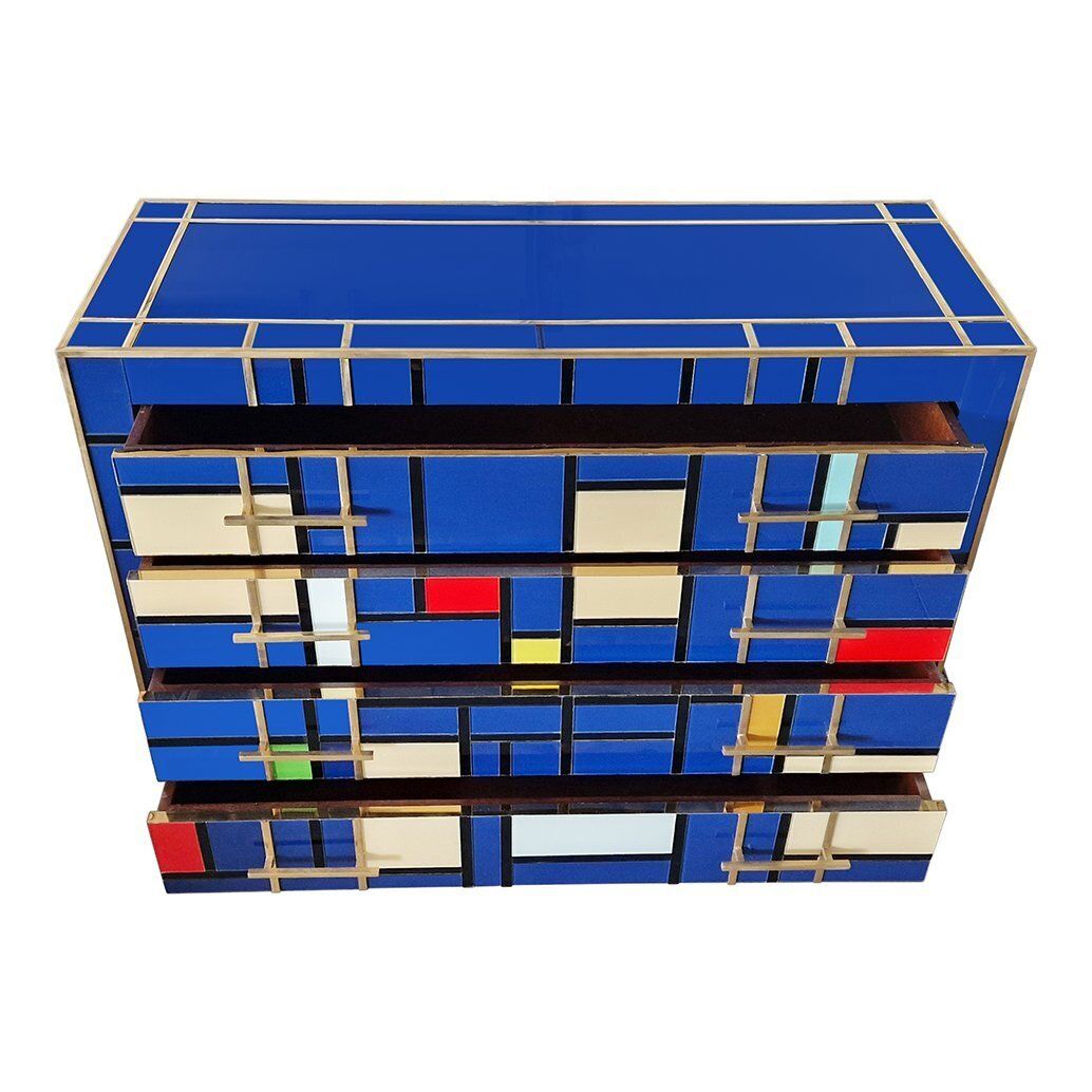 Dresser With Four Drawers In Blue Murano Glass, 1980s