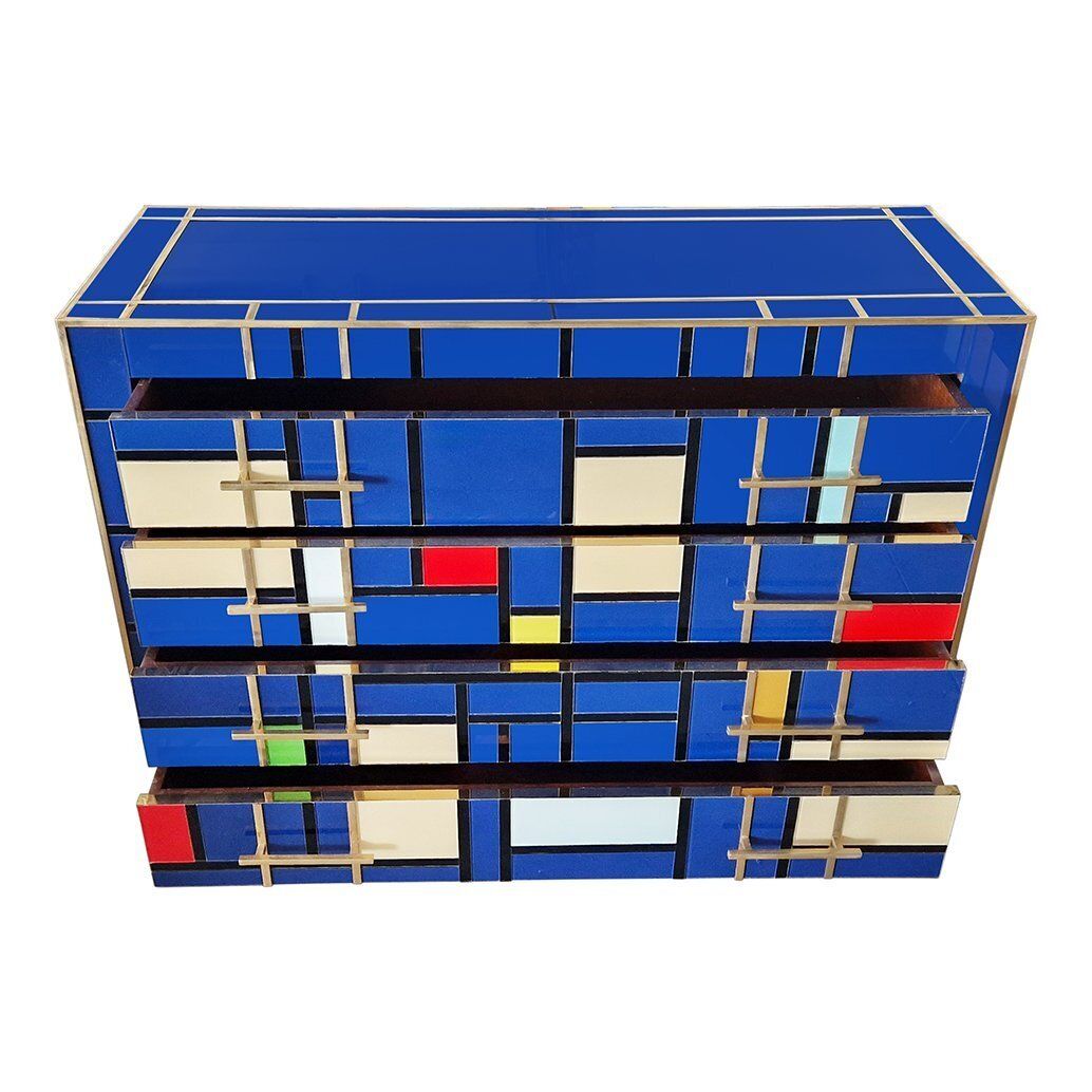 Dresser With Four Drawers In Blue Murano Glass, 1980s photo furniture