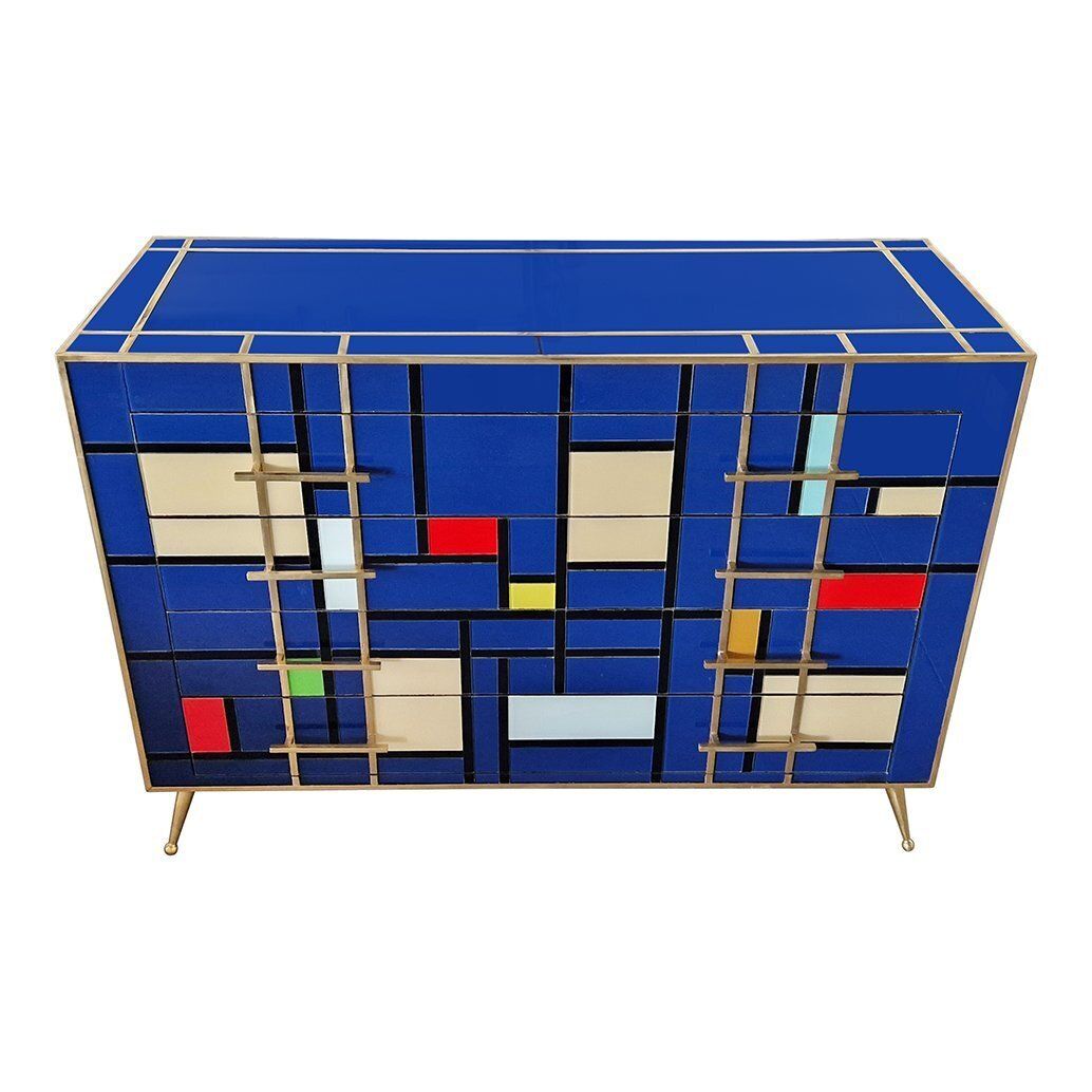 photo furniture Dresser With Four Drawers In Blue Murano Glass, 1980s