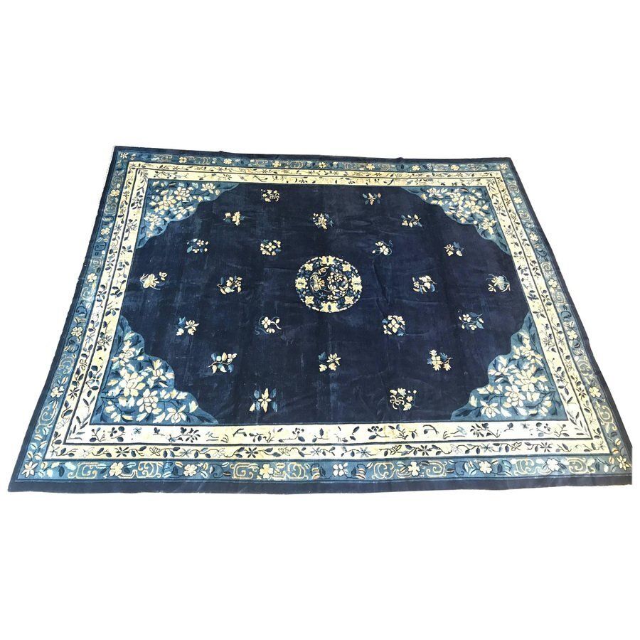 Antique Blue Chinese Peking Rug, 1920s
