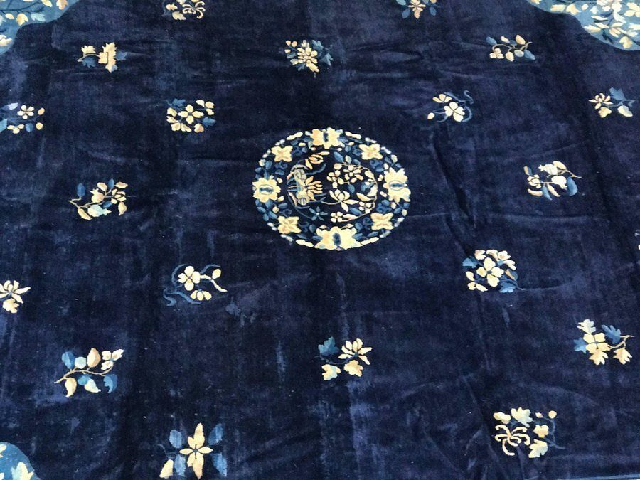 Antique Blue Chinese Peking Rug, 1920s photo for sale