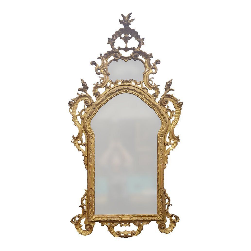 Large Venetian Louis XV Style Mirror In Carved And Gilded Wood, 1980s
