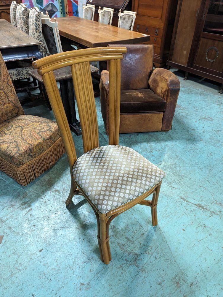 Dining Table & Chairs In Rattan And Oak Veneer, 1980s, Set Of 5 photo vintage