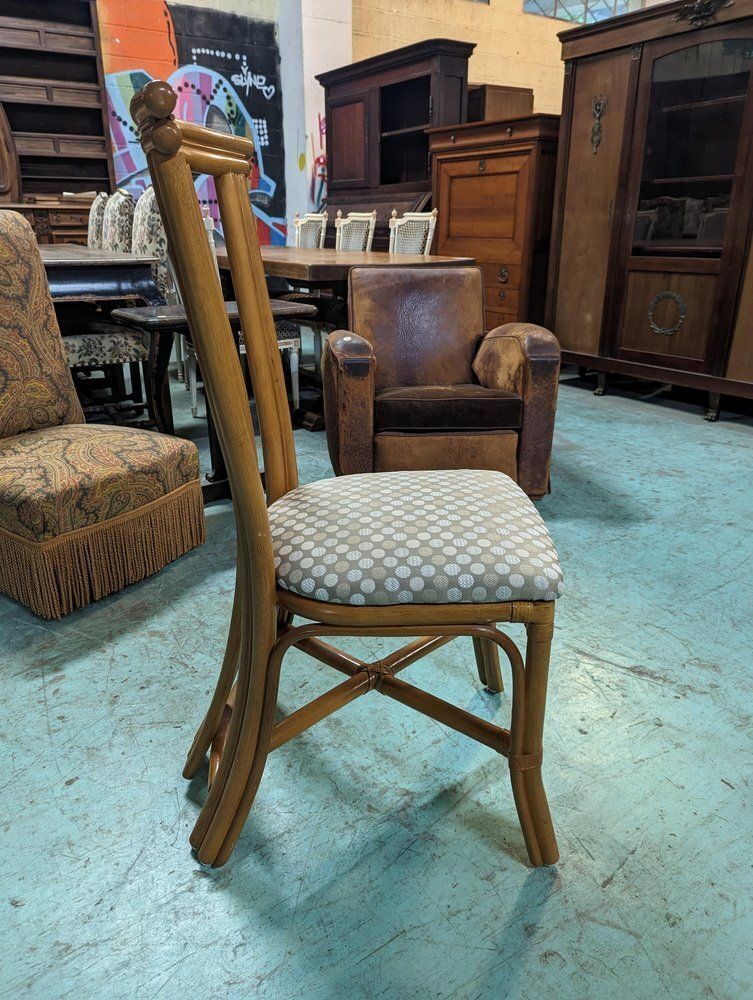 photo furniture Dining Table & Chairs In Rattan And Oak Veneer, 1980s, Set Of 5
