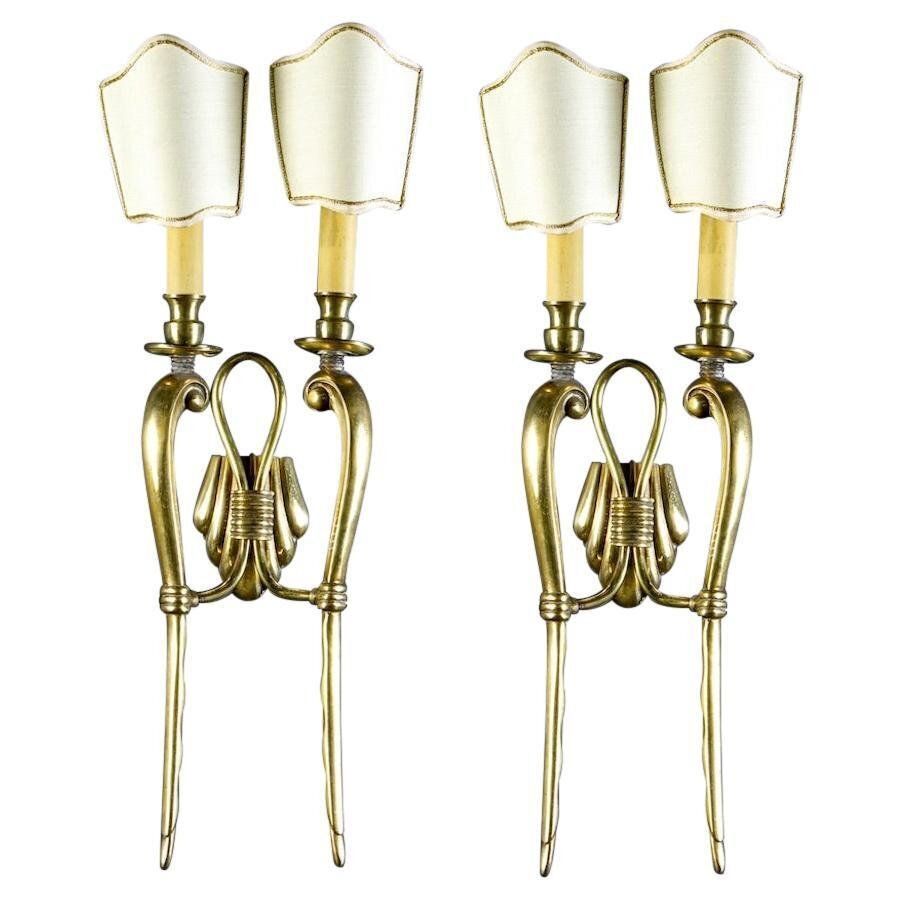 Set Of Mid Century Brass Sconces Or Wall Lights, Italy, 1940s