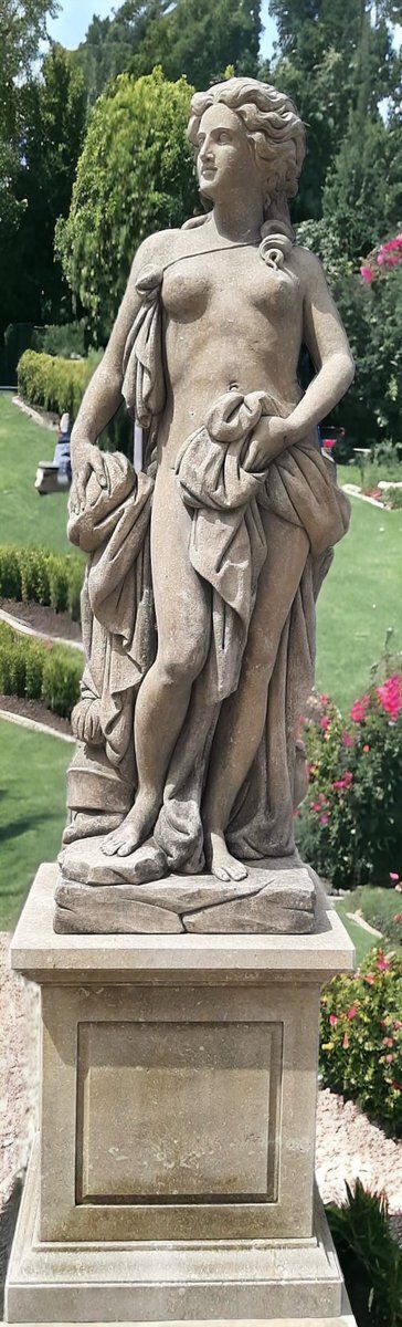 Italian Stone Garden Sculpture Of Roman Mythological Subject Minerva photo vinterior