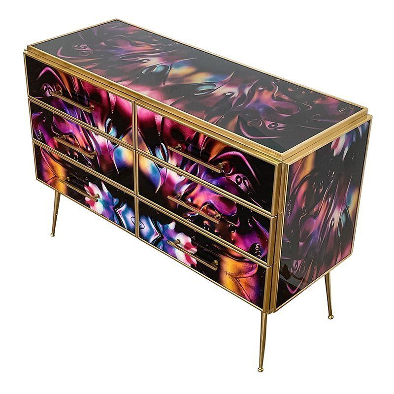 Chest Of 6 Drawers In Multicolored Murano Glass photo vintage