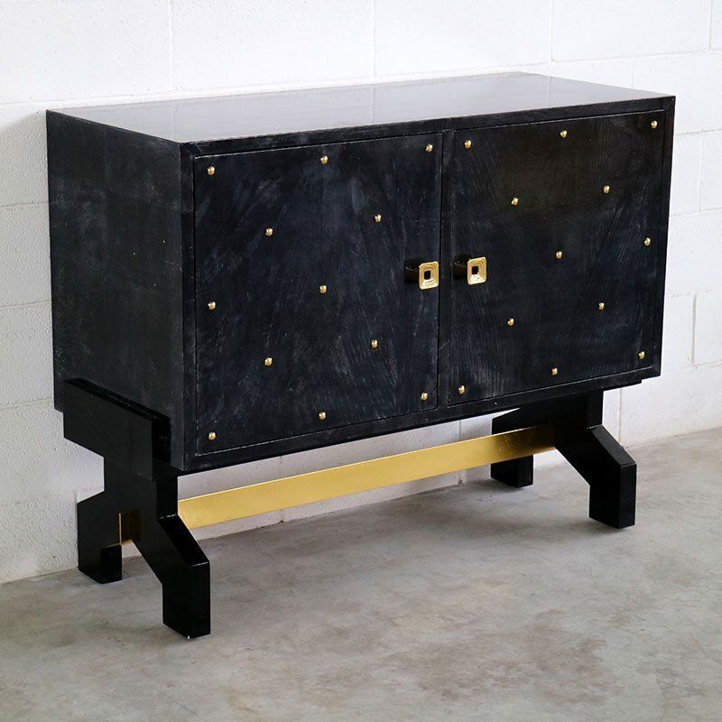 Two Door Sideboard In Black Parchment, 1980s photo for sale
