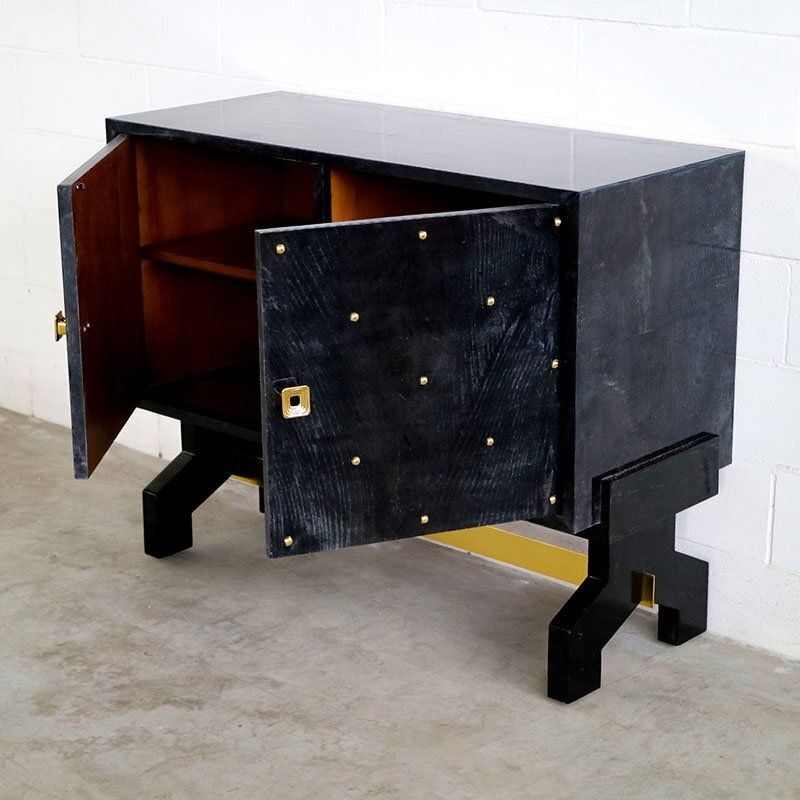 Two Door Sideboard In Black Parchment, 1980s photo vintage
