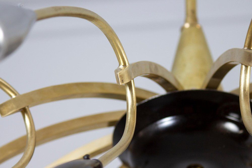 Mid Century Brass And Murano Glass Chandelier In The Style Of Stilnovo, 1950s photo buy