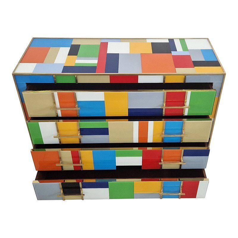 Four Drawer Chest Of Drawers In Multicolored Murano Glass, 1980s photo vinterior