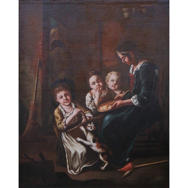 Giacomo Francesco Cipper Known As Il Todeschini, Family Scene, 1600s 1700s, Oil On Canvas, Framed photo furniture