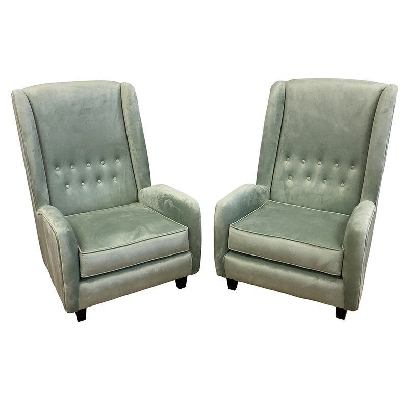 Set Of Lounge Chairs In Green Velvet, 1950s