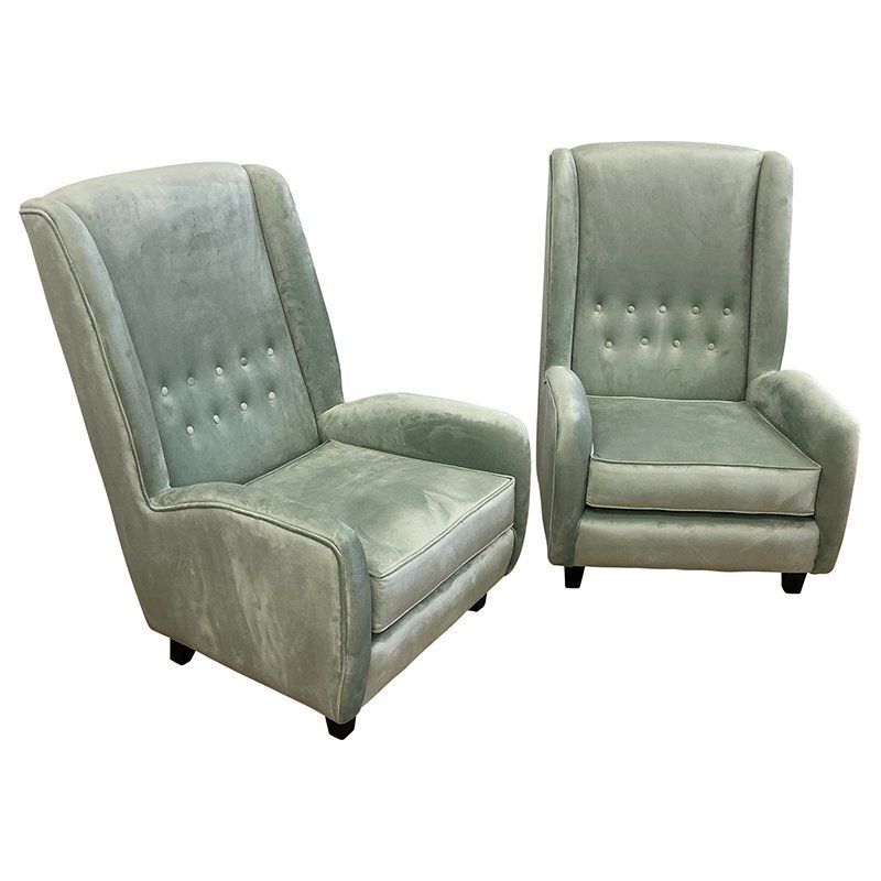 Set Of Lounge Chairs In Green Velvet, 1950s photo for sale