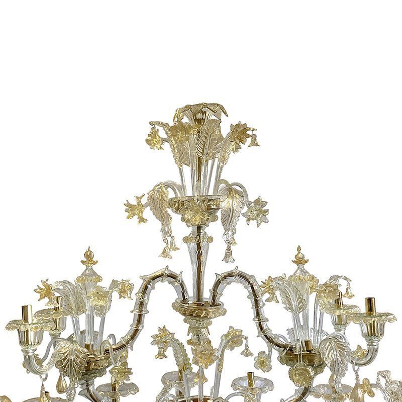 Boat Chandelier In Gold Crystal Murano Glass, 1950s photo vintage