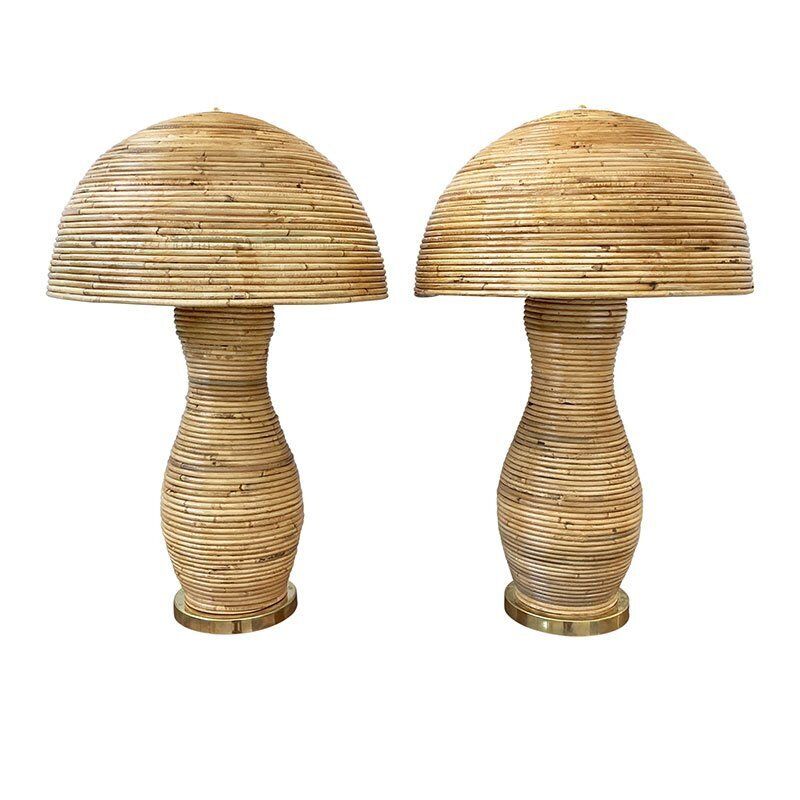 Table Lamps In Bamboo And Polished Brass, 1980s, Set Of 2 photo furniture