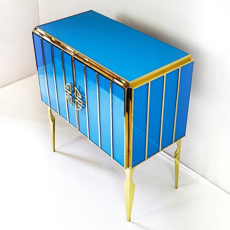 Two Door Sideboard In Light Blue Murano Glass, 1980s photo for sale