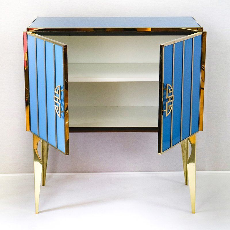 Two Door Sideboard In Light Blue Murano Glass, 1980s photo Furniture