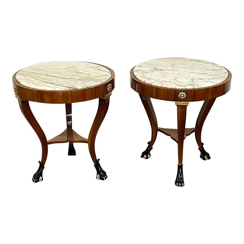 French Style Coffee Tables With Marble Tops, 1990s, Set Of 2