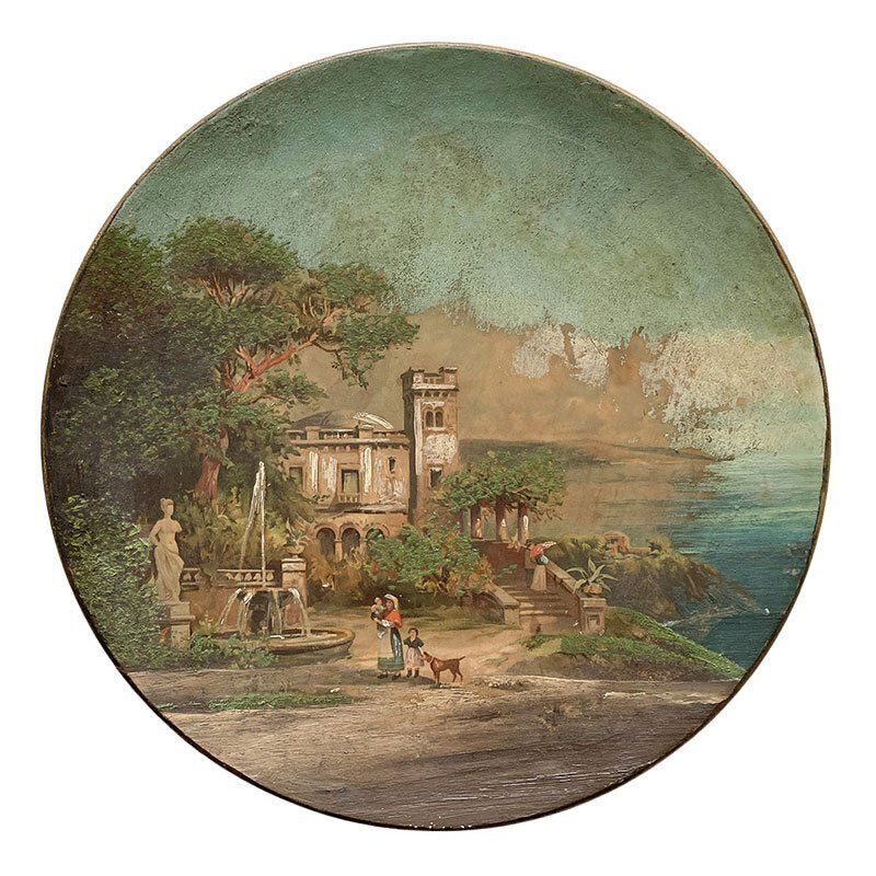 Early 20th Century Porcelain Plate Sorrento Castle, Gulf Of Naples