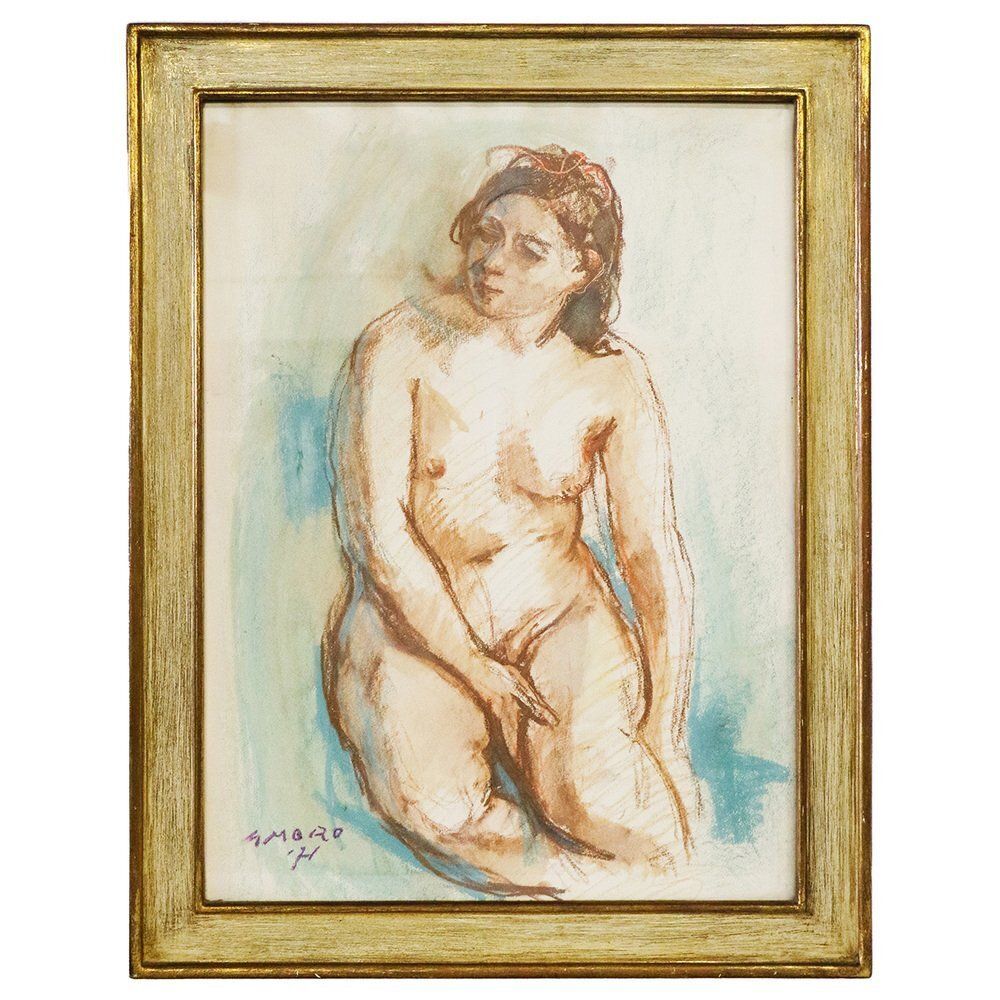 Moro, Nude Of Seated Woman, 1971, Pastel photo furniture